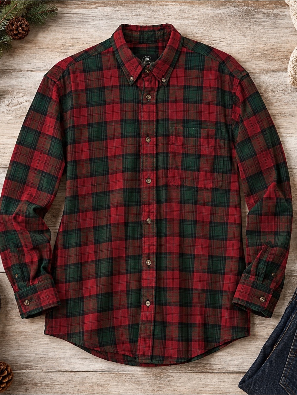 RedHead Men’s Plaid Flannel Shirt Medium Red Green Cotton Button Down